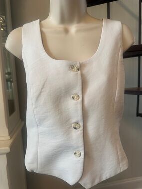 Rachel Zoe White Sleeveless Button-Front Crop Top